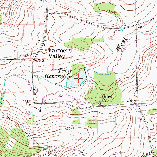 Topographic Map of Troy Reservoir, PA
