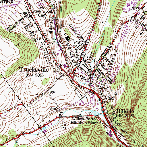 Topographic Map of Trucksville, PA