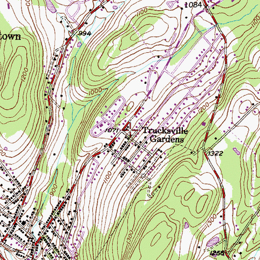 Topographic Map of Trucksville Gardens, PA