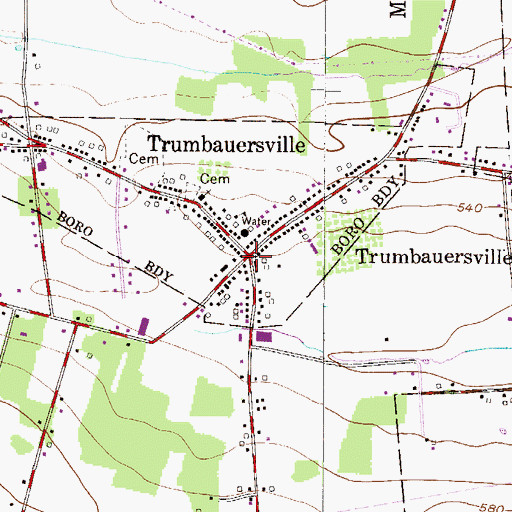 Topographic Map of Trumbauersville, PA
