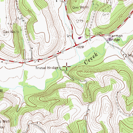 Topographic Map of Trusal Covered Bridge, PA