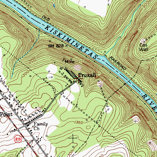 Topographic Map of Truxall, PA