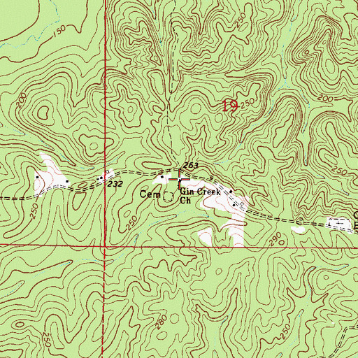 Topographic Map of Gin Creek Baptist Church, AL