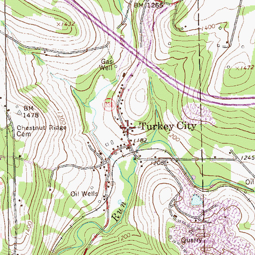 Topographic Map of Turkey City, PA
