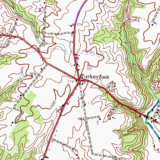 Topographic Map of Turkeyfoot, PA