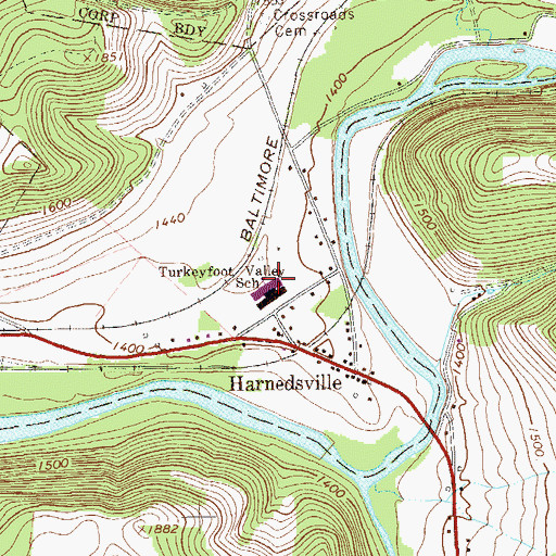 Topographic Map of Turkeyfoot Valley School, PA