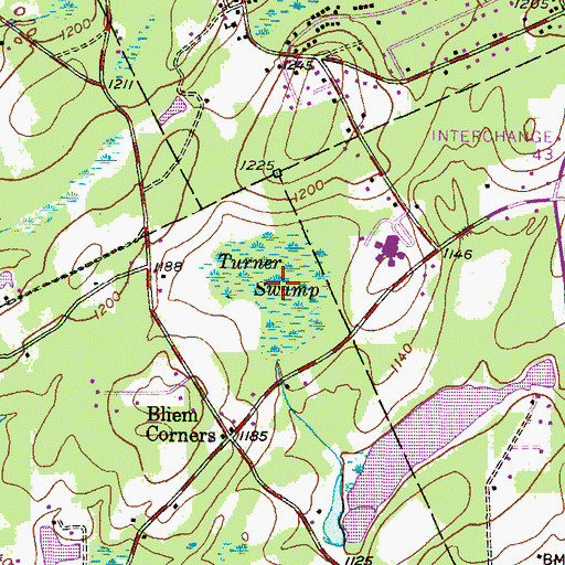 Topographic Map of Turner Swamp, PA