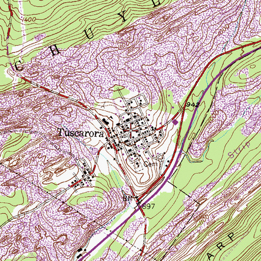 Topographic Map of Tuscarora, PA