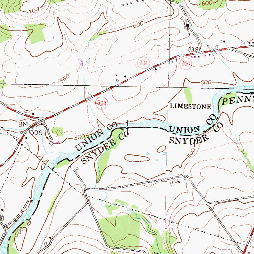 Topographic Map of Tuscarora Creek, PA
