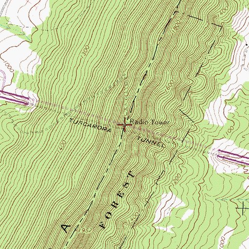 Topographic Map of Tuscarora Tunnel, PA