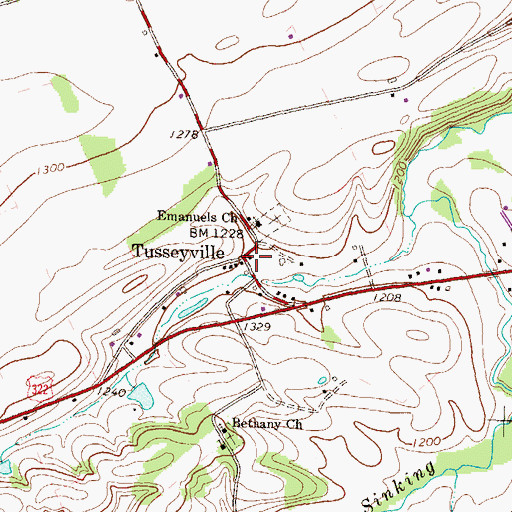 Topographic Map of Tusseyville, PA