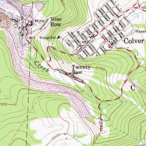 Topographic Map of Twenty Row, PA