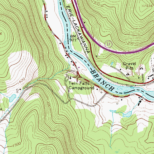 Topographic Map of Twin Falls Campground, PA