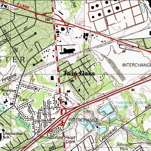 Topographic Map of Twin Oaks, PA