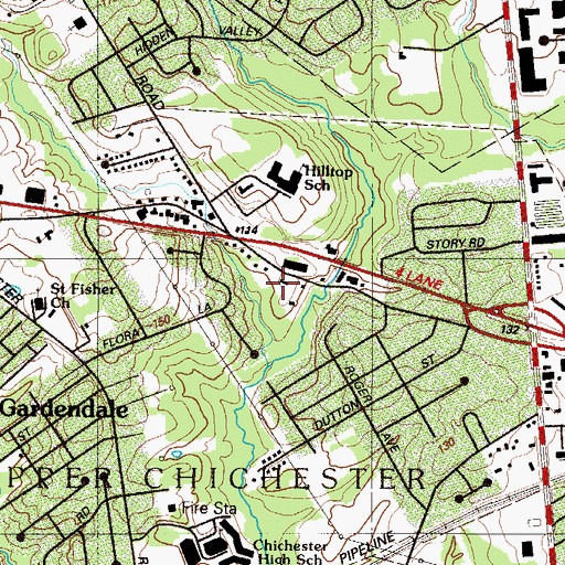 Topographic Map of Twin Oaks School, PA