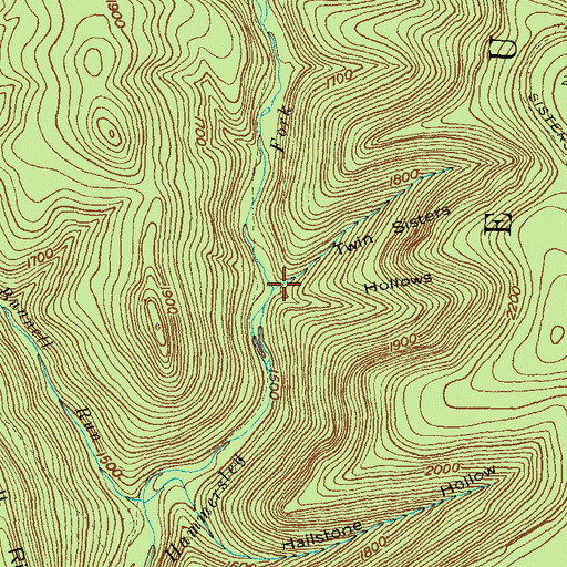 Topographic Map of Twin Sisters Hollows, PA