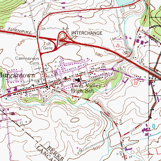 Topographic Map of Twin Valley High School, PA