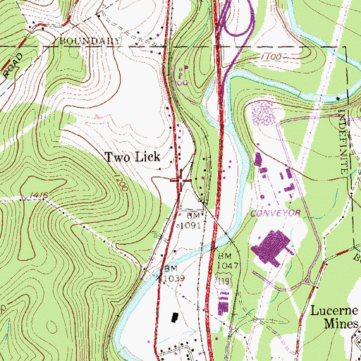 Topographic Map of Two Lick, PA