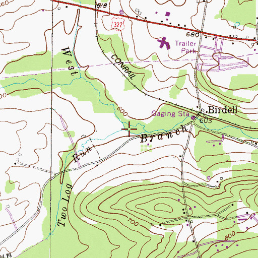 Topographic Map of Two Log Run, PA