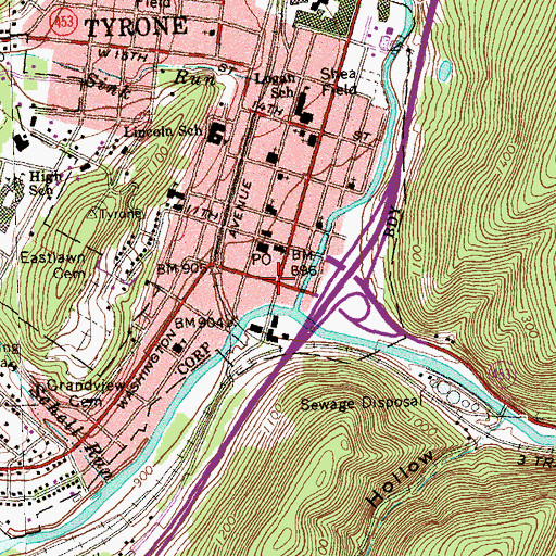Topographic Map of Tyrone, PA