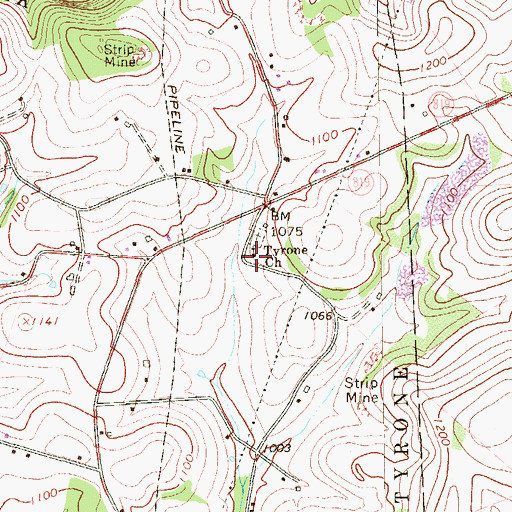 Topographic Map of Tyrone Church, PA