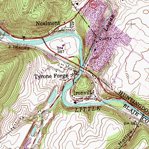Topographic Map of Tyrone Forge, PA