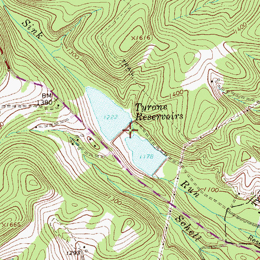 Topographic Map of Tyrone Reservoir, PA
