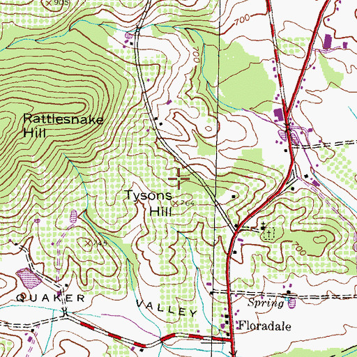 Topographic Map of Tysons Hill, PA