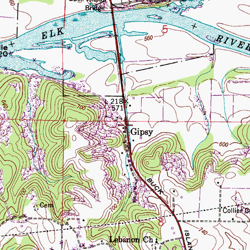 Topographic Map of Gipsy, AL