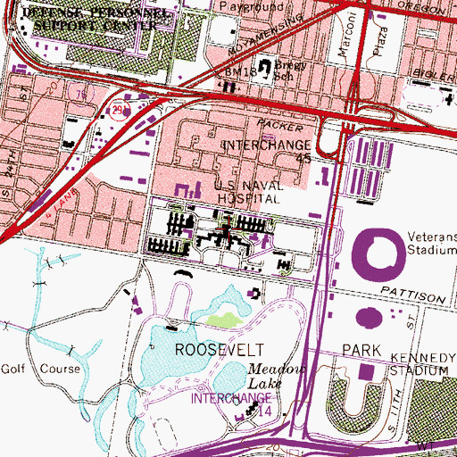Topographic Map of United States Naval Hospital, PA