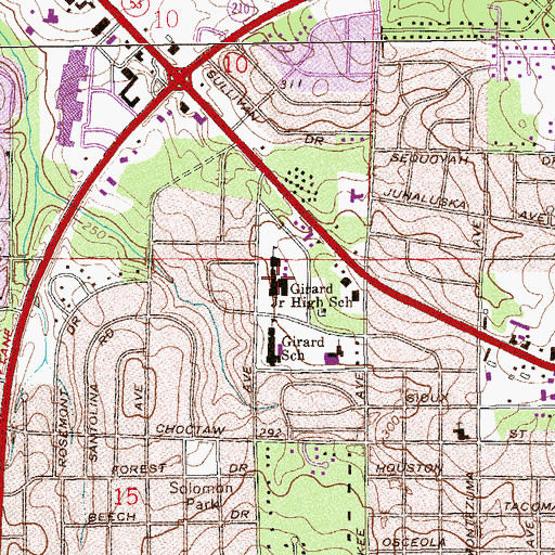 Topographic Map of Girard Middle School, AL