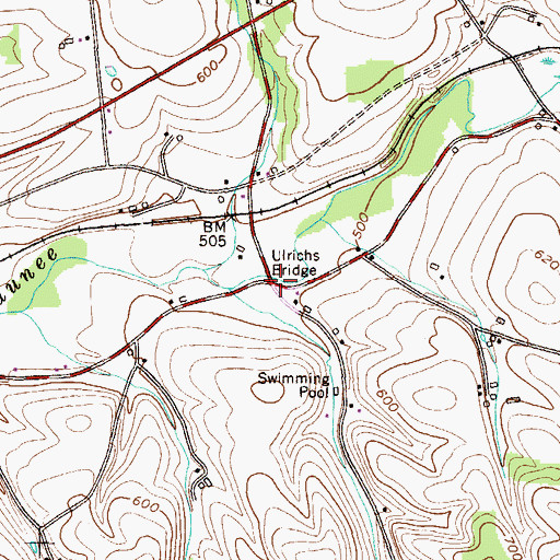 Topographic Map of Ulrichs Bridge, PA