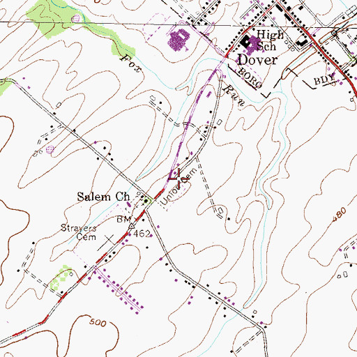 Topographic Map of Dover Union Cemetery, PA