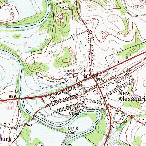 Topographic Map of Union Cemetery, PA
