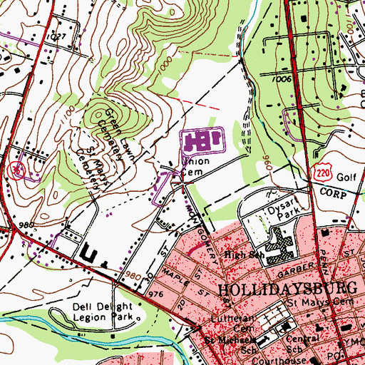 Topographic Map of Union Cemetery, PA