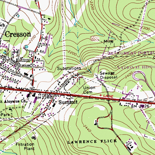 Topographic Map of Union Cemetery, PA