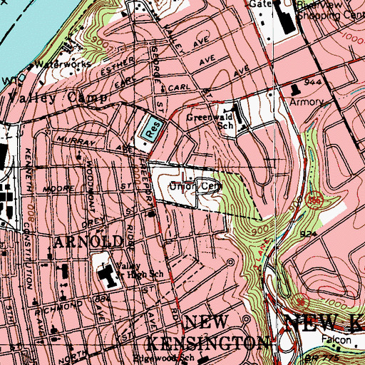 Topographic Map of Union Cemetery, PA