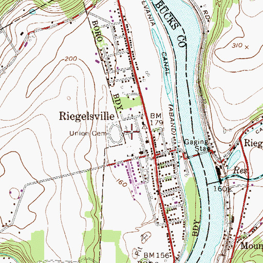 Topographic Map of Union / Riegelsville Union Cemetery, PA