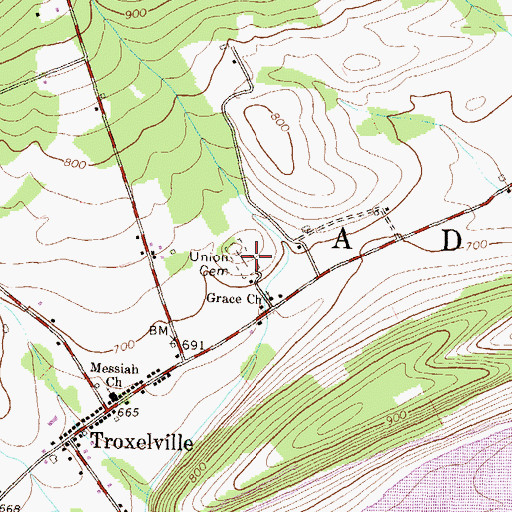 Topographic Map of Union Cemetery, PA