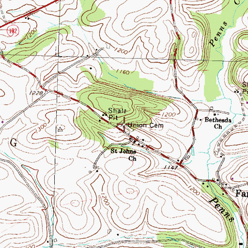 Topographic Map of Union Cemetery, PA