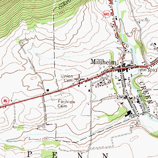 Topographic Map of Union Cemetery, PA