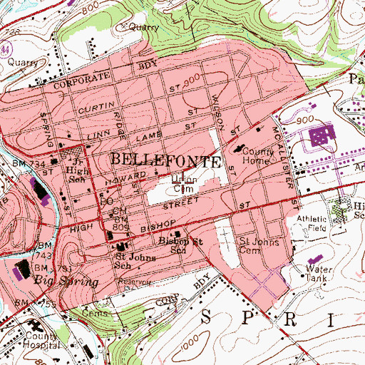 Topographic Map of Union Cemetery, PA