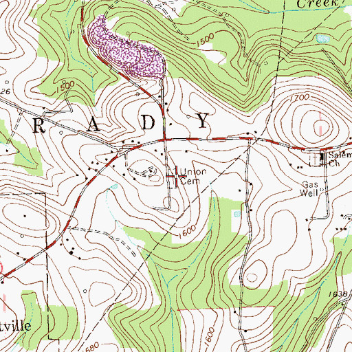 Topographic Map of Troutville Union Cemetery, PA