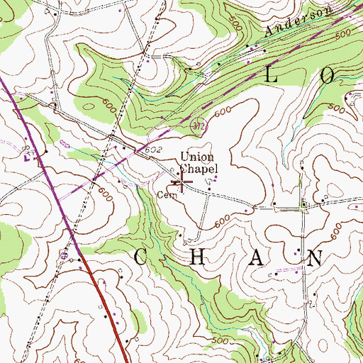 Topographic Map of Union Chapel, PA