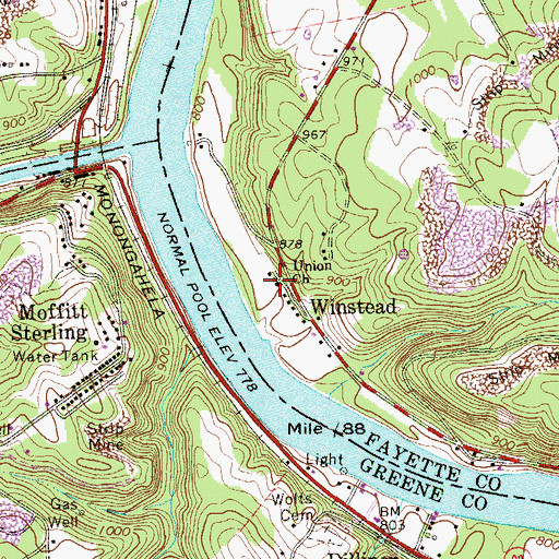 Topographic Map of Union Church, PA
