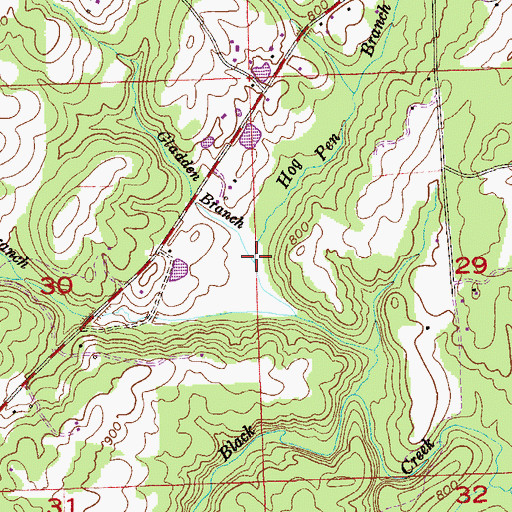 Topographic Map of Gladden Branch, AL