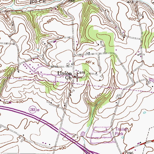Topographic Map of Union Church, PA