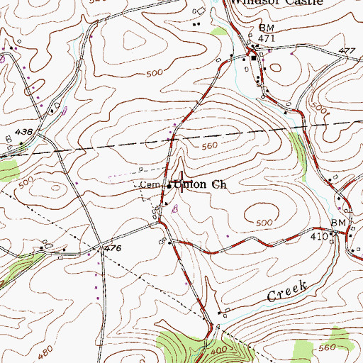 Topographic Map of Union Church, PA