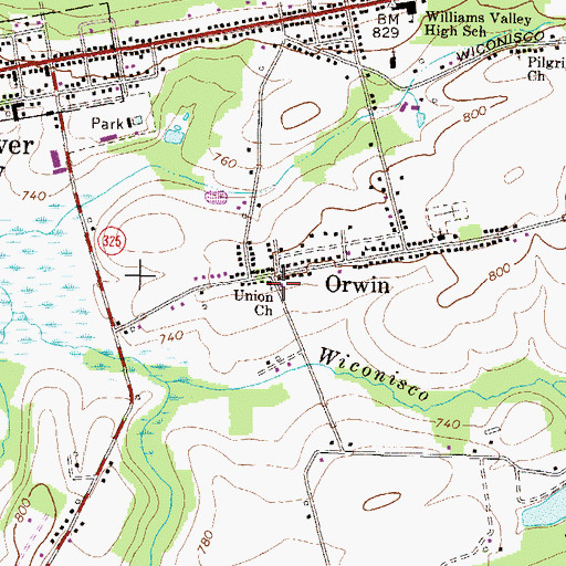 Topographic Map of Union Church, PA