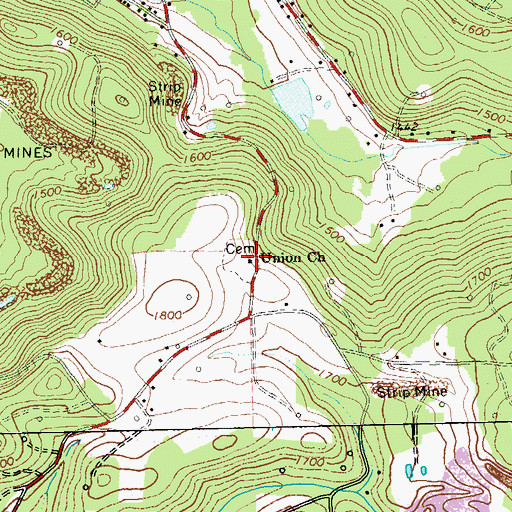 Topographic Map of Union Church, PA